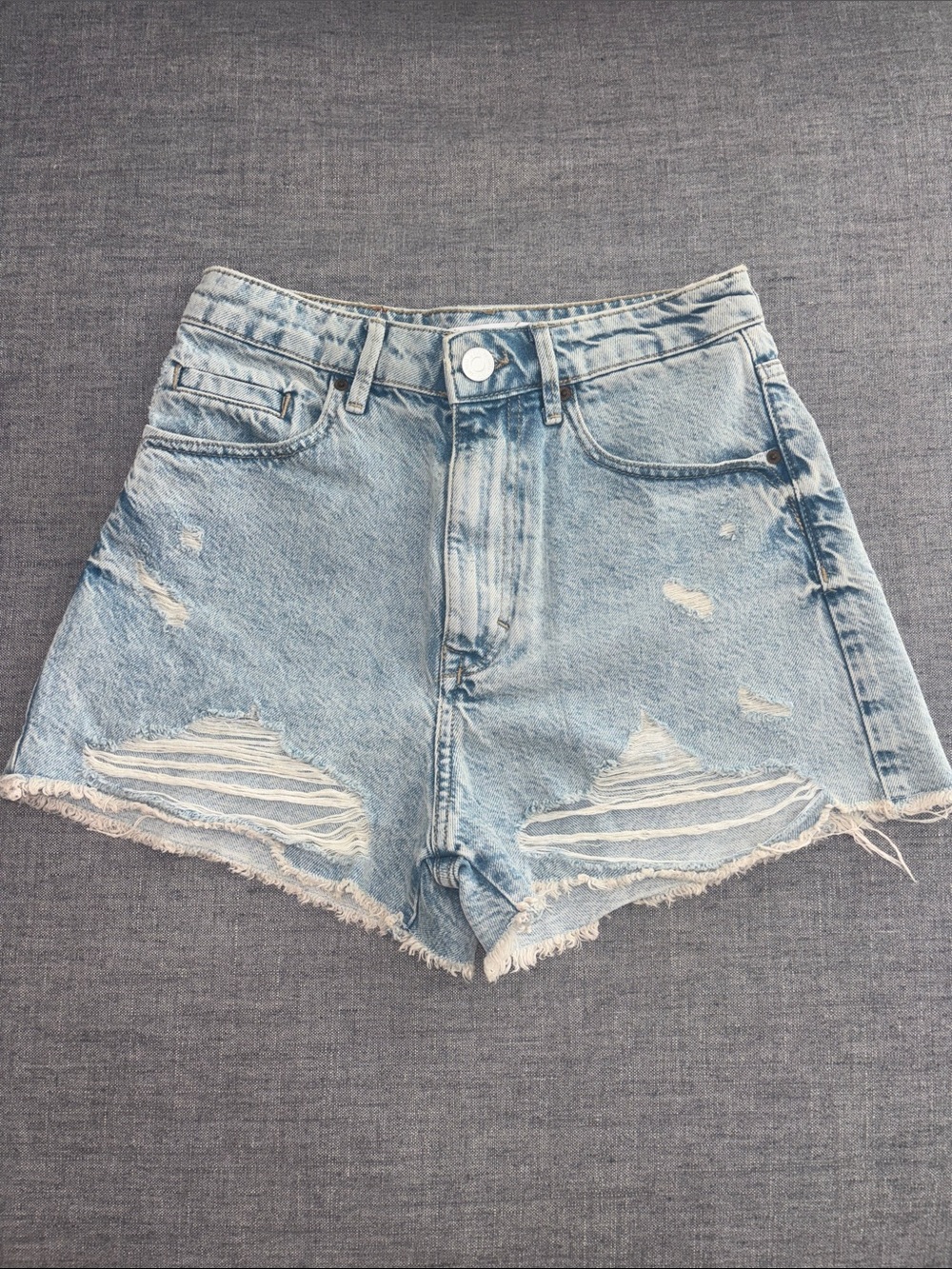 Zara Light Blue Distressed Denim Shorts